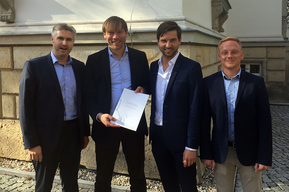 The founding team of Senodis Technologies GmbH (from left to right): Thomas Härtling, Björn Erik Mai, Marek Rjelka and Christoph Kroh.
